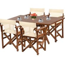 Bahçeme Yönetmen Ahşap 80x160 Masa + 4 Sandalye Katlanır Bahçe Takımı