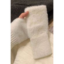 BAHELS Kadın Parmaksız Termal Peluş Eldiven, Ekru, Tek Ebat