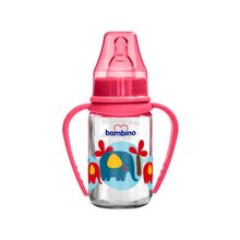 Bambino B015 125 ml Kırmızı Silikon Kiraz Uçlu Kulplu Cam Biberon