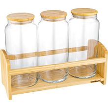 Bambum Bench Standlı 4 Parça Büyük Cam Baharat Takımı