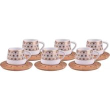 Bambum Nakkaş 6 Kişilik Desen Altlıklı Kahve Takımı