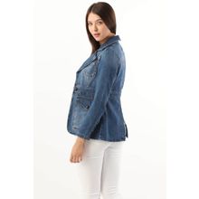 Banny Jeans Uzun Kollu Tek Düğmeli Jean Mavi Kadın Ceket