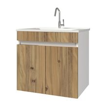 Banos LD3 65 cm Ayaksız 2 Kapaklı Lavabolu Ceviz Mdf Banyo Dolabı