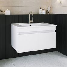 Banos LD3 Ayaksız 2 Kapaklı Lavabolu Beyaz 85 cm Banyo Dolabı