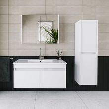 Banos Roomart 2 Kapaklı Lavabolu Beyaz MDF 100 cm Banyo Dolabı + Aynalı Banyo Üst Dolabı + 570x1000x455 cm Banyo Boy Dolabı