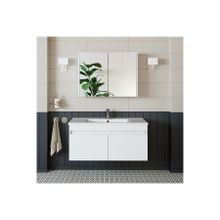 Banos Roomart AL3 Ayaksız 2 Kapaklı Lavabolu Beyaz Mdf 100 cm Banyo Dolabı Aynalı Üst Dolabı