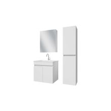 Banos TM3 Ayaksız 2 Kapaklı Lavabolu Beyaz Mdf 65 cm Banyo Dolabı Aynalı Üst Dolap Boy Dolabı