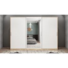 Baramolife GRI7 Işıltı Sürgülü Meşe Beyaz 240 cm Gardrop