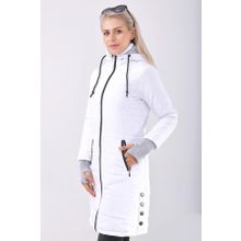 Barbora 805 Kışlık Kapüşonlu Uzun Şişme Beyaz Kadın Mont