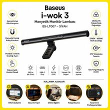 Baseus İ-wok 3 Manyetik Monitör Lambası - Asimetrik Göz Koruyucu Ekran Işığı (BS-LT007, Siyah)