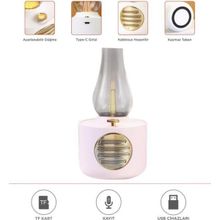 Başkenttekno Vintage Gaz Lambası Taşınabilir Bluetooth Speaker Ayarlanabilir Işıklı USB Şarjlı - Pembe