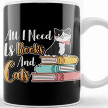 Baskı Dükkanı All I Need is Books And Cats Cute Bookworm Cat Kupa