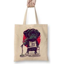 Baskı Dükkanı Black Dog Pug Köpek Bez Uzun Saplı Krem Rengi Çanta