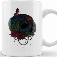 Baskı Dükkanı Butterfly On Colorful Skull Creepy Artist Graphic Kupa