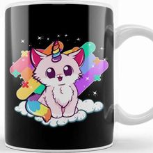 Baskı Dükkanı Cute Unicorn Cat Adorable Magical Rainbow Kitty Kupa Bardak