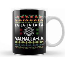 Baskı Dükkanı Fa La La La Valhalla La Viking God Ugly Christmas Porselen Beyaz Kupa Bardak