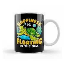 Baskı Dükkanı Fish Sea Turtle Happiness Is Floating In The Sea Beyaz 330 ml Porselen Kupa Bardak