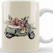 Baskı Dükkanı Flower Vespa Beyaz 330 ml Porselen Kupa Bardak
