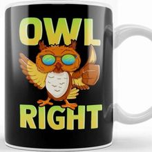 Baskı Dükkanı Funny Owl Right Thumbs Up Hippie Cute Alright Pun Kupa Bardak