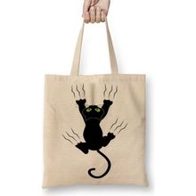 Baskı Dükkanı Gato Preto Cat Kedi Bez Uzun Saplı Krem Rengi Çanta