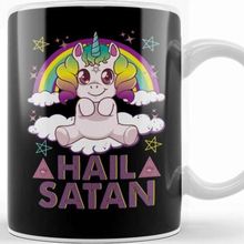 Baskı Dükkanı Hail Satan Unicorn Cute Rainbow Heavy Metal Pun Kupa
