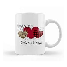 Baskı Dükkanı Happy Valentine's Day Cheetah Print Buffalo Plaid Hearts For And Girls Kupa