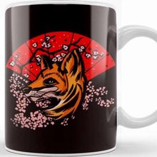 Baskı Dükkanı Japanese Fox Sakura Cherry Blossom Tree Japanese Art Nature Porselen Beyaz Kupa Bardak