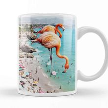 Baskı Dükkanı KB10569 Flamingos On The Beach Porselen Kupa Bardak