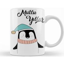 Baskı Dükkanı KB11712 Sevimli Penguen Ile Mutlu Yıllar Porselen Kupa Bardak