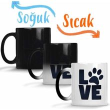Baskı Dükkanı KB2582 Love Dog Pug Cat Kedi Köpek Porselen Kupa Bardak
