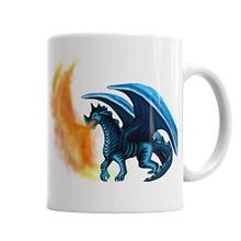 Baskı Dükkanı KB4926 Dragao Em Tons De Azul Cuspindo Fogo Porselen Kupa Bardak
