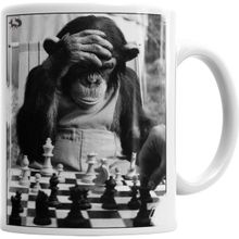 Baskı Dükkanı KB6432 Monkey Chess Maymun Santranç Porselen Kupa Bardak