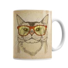 Baskı Dükkanı KB7262 Gözlüklü Kedi Cats Porselen Kupa Bardak