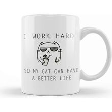 Baskı Dükkanı Kedi I Work Hard Cats Kupa