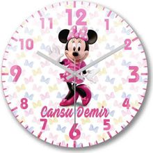 Baskı Dükkanı Kişiye Özel Mini Mouse Bombeli Gerçek Cam Duvar Saati