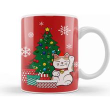 Baskı Dükkanı Lucky Cat Around The Christmas Tree Kupa