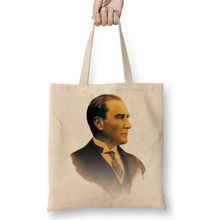 Baskı Dükkanı Mustafa Kemal Atatürk 03 Bez Uzun Saplı Krem Rengi Çanta