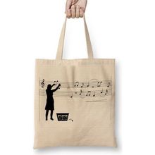 Baskı Dükkanı Notalı Müzik Notalar Komik Bez Uzun Saplı Krem Rengi Çanta