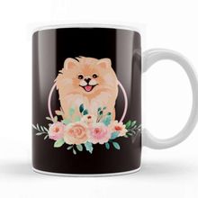 Baskı Dükkanı Pomeranian Flowers Pommy Pom Dog Breed German Spitz Puppy Porselen 330 ml Beyaz Kupa Bardak