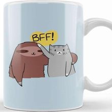 Baskı Dükkanı Porselen Beyaz Bff Sloth And Cat Kedi Kupa Bardak