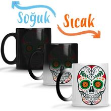 Baskı Dükkanı Renkli ve Desenli Kuru Kafa Skull Sihirli Porselen Kupa