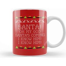Baskı Dükkanı Santa Oh My God I Know Him Elf Quote Christmas Knit Porselen 330 ml Beyaz Kupa Bardak