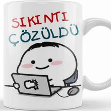 Baskı Dükkanı Sıkıntı Çözüldü Komik Beyaz Porselen Kupa