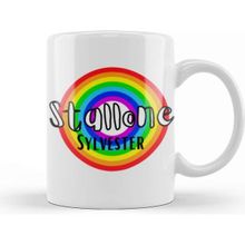 Baskı Dükkanı Sylvester Stallone Retro Rainbow Style Beyaz Porselen Kupa Bardak