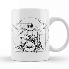 Baskı Dükkanı Vitruvian Man Drum Kit Black Lines Beyaz Porselen Kupa Bardak