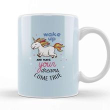 Baskı Dükkanı Wake Up Makes Dreams Come True Unicorn Beyaz Porselen Kupa Bardak