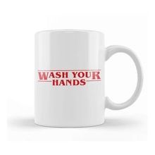Baskı Dükkanı Wash Your Hands Stranger Things Font Beyaz Porselen Kupa Bardak