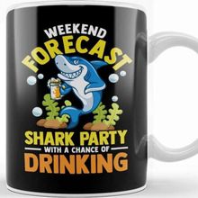 Baskı Dükkanı Weekend Forecast Shark Party With Drinking Beyaz Porselen Kupa Bardak