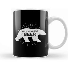 Baskı Dükkanı Will Hug For Beer Funny Bear Drinking Porselen Beyaz Kupa Bardak