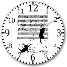 Baskı Dükkanı Yaramaz Komik Müzik Notalı Kedi Cat Bombeli Gerçek Cam Duvar Saati